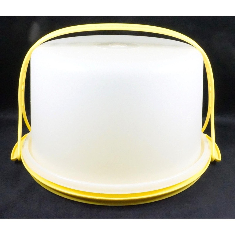 Vintage Tupperware Harvest Gold Cake Keeper Carrier Taker w/ Handle 9in Diameter - Picture 2 of 10